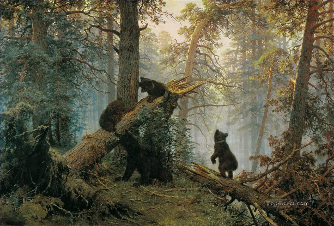 matin dans une forêt de pins 1889 Ours Peintures à l'huile